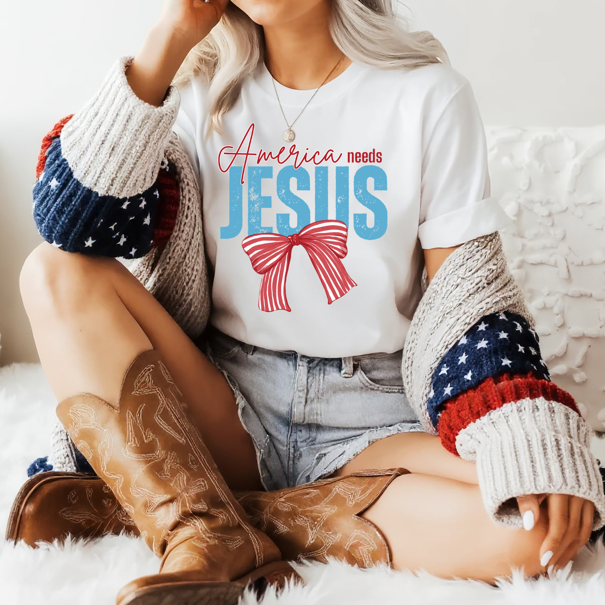 Patriotic “America Needs Jesus” Graphic Tee